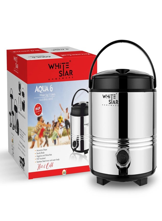WHITE STAR زجاجة/إبريق ماء معزول من الفولاذ المقاوم للصدأ من وايت ستار، مثالية للسفر والمكتب والمطبخ | سعة 5 لترات، مزودة بغطاء محكم الإغلاق وصنبور مانع للتسرب | غير قابلة للكسر ومتينة - Image 1